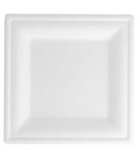 Plato de caña de azúcar cuadrado blanco 22.4 x 22.4 cm