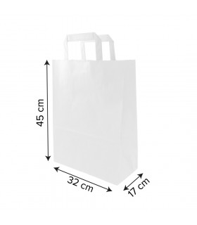 Bolsa SOS con asa plana de papel blanco 32 + 17 x 45 cm