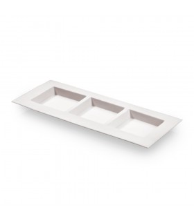 Plato de caña de azúcar rectangular blanco con tres compartimentos 26 x 11 cm