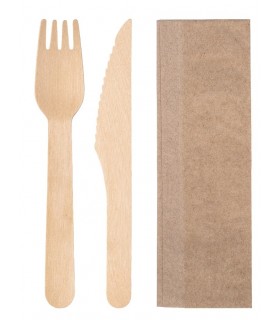 Set 3/1: Tenedor 16.5 cm + cuchillo 16.5 cm + servilleta kraft