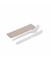 Kit cubiertos 3/1 tenedor 17.5 cm, cuchillo 18 cm y servilleta blanca de PLA blanco